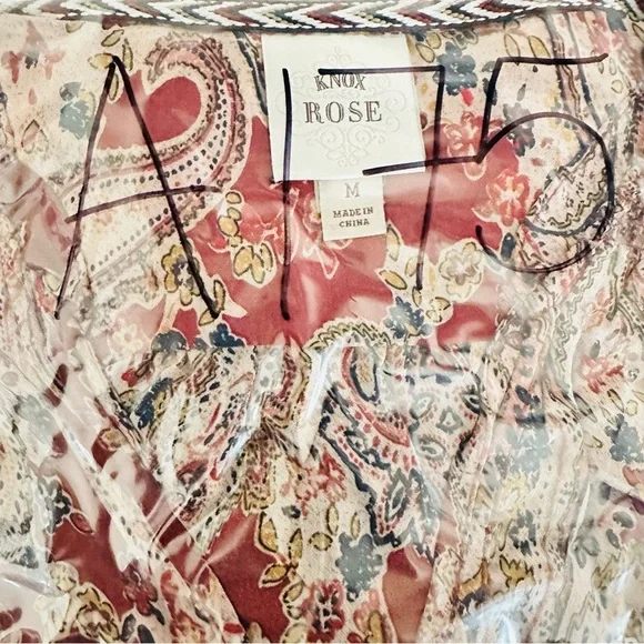 Knox Rose Boho Peasant Blouse Red Paisley Ruffle Hem Long Sleeve Top Sz Medium - Picture 8 of 9